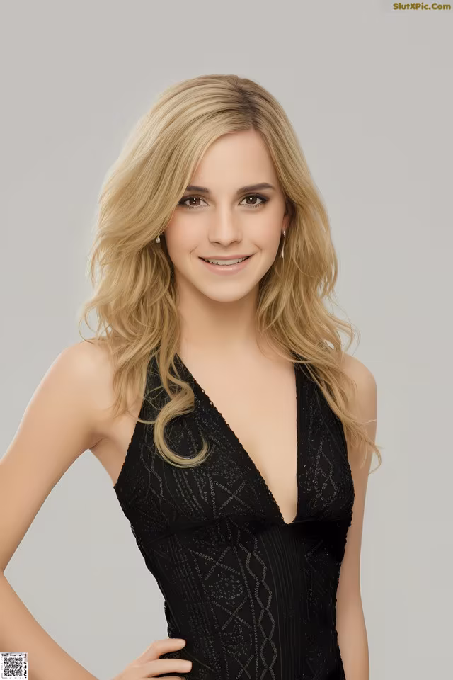 A woman in a black dress posing for a picture.